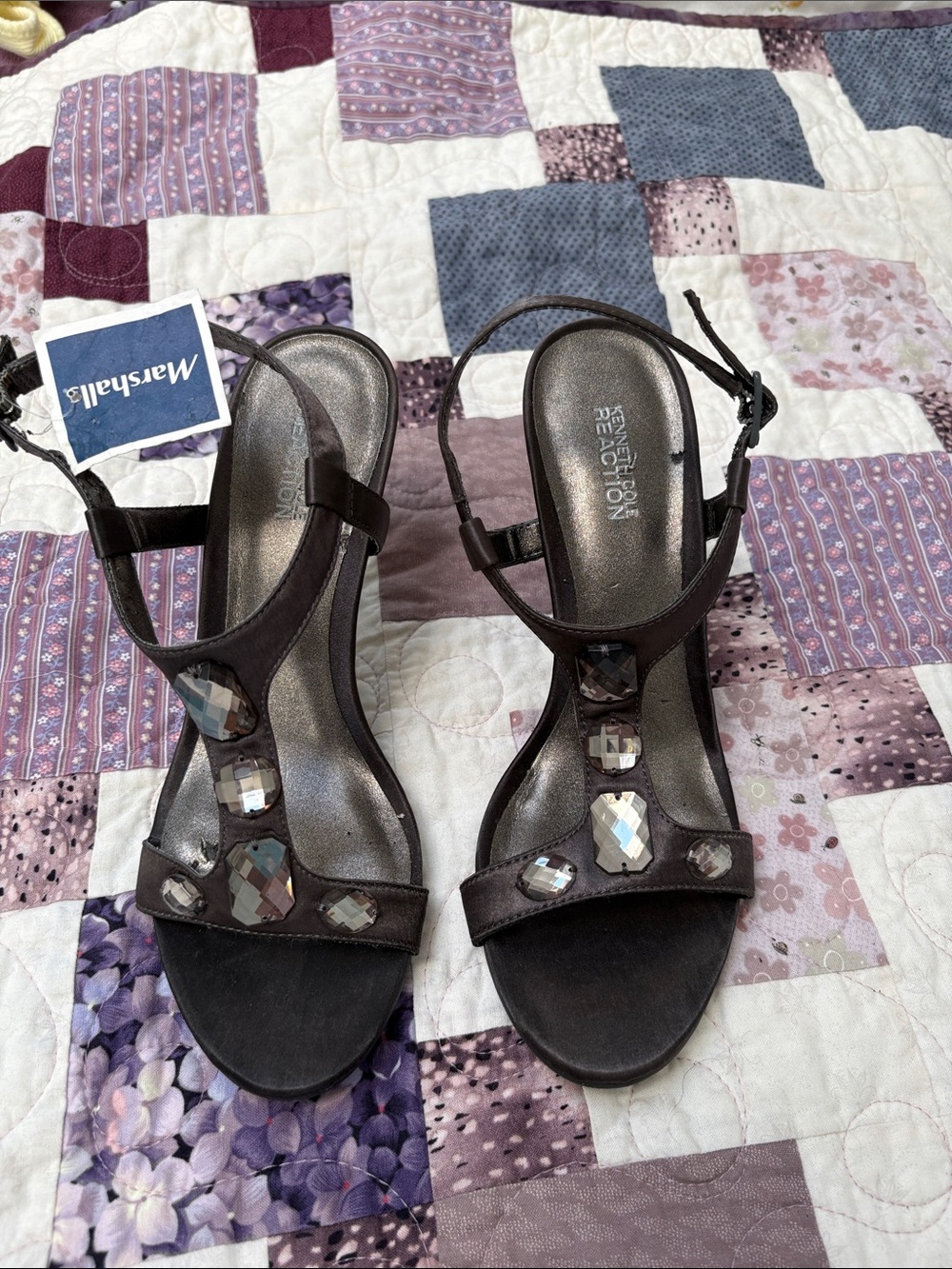 Kenneth Cole Reaction Women’s Jeweled T-Strap Heels in Dark Brown